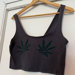 Urban Outfitters Charcoal Crop Top with Green Leaf Design